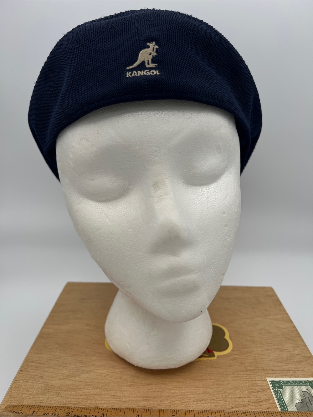 Kangol Navy Knit Beret with Cream logo